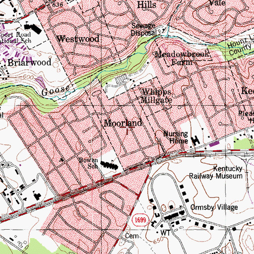 Topographic Map of City of Moorland, KY