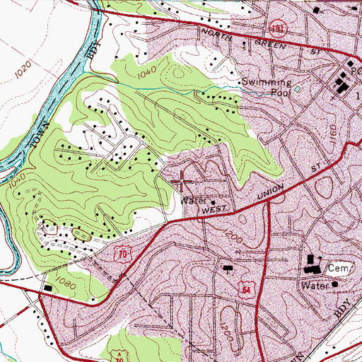 Topographic Map of City of Morganton, NC