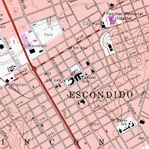 Topographic Map of Central Elementary School, CA