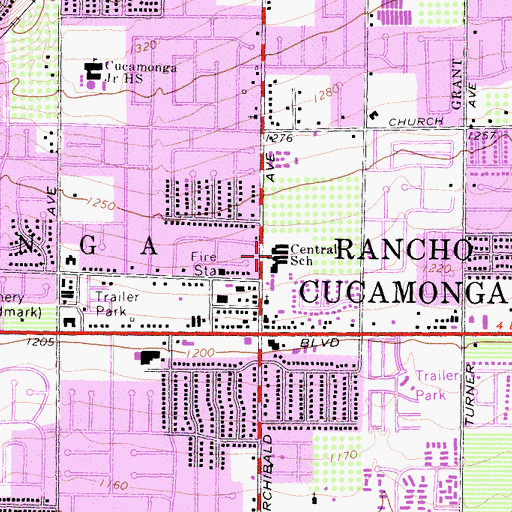Topographic Map of Central Elementary School, CA
