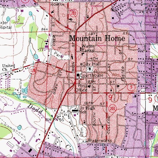 Topographic Map of City of Mountain Home, AR