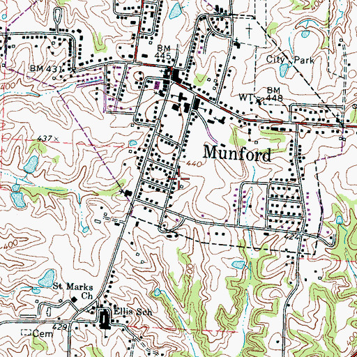 Topographic Map of City of Munford, TN