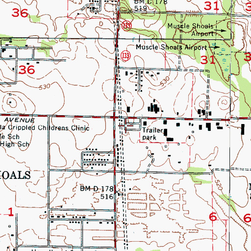 Topographic Map of City of Muscle Shoals, AL