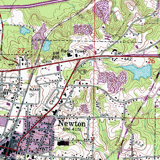 Topographic Map of City of Newton, MS