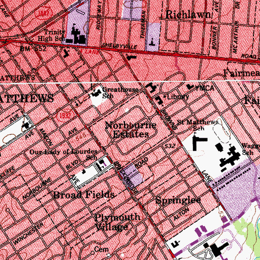 Topographic Map of City of Norbourne Estates, KY