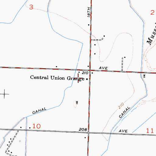 Topographic Map of Central Union Grange, CA