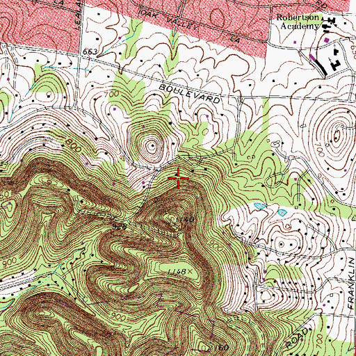 Topographic Map of City of Oak Hill, TN