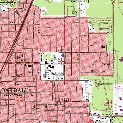 Topographic Map of City of Oakdale, LA