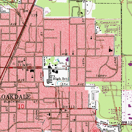 Topographic Map of City of Oakdale, LA