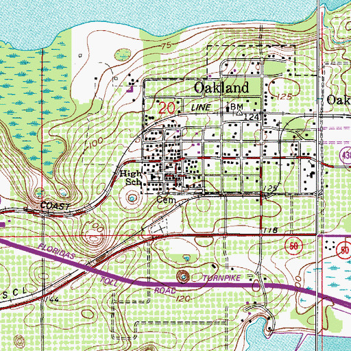 Topographic Map of Town of Oakland, FL