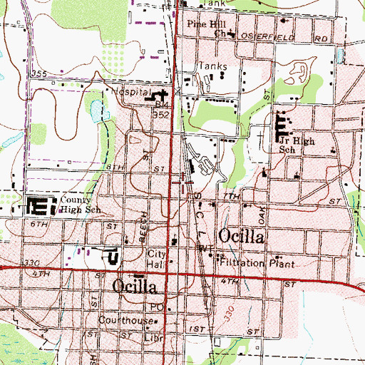 Topographic Map of City of Ocilla, GA