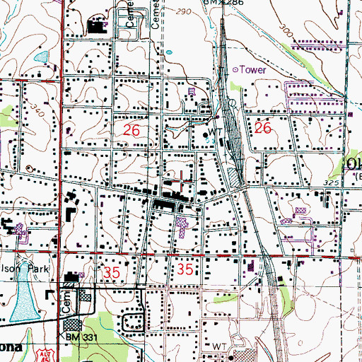 Topographic Map of City of Okolona, MS
