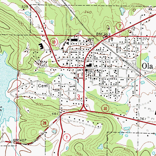 Topographic Map of City of Ola, AR
