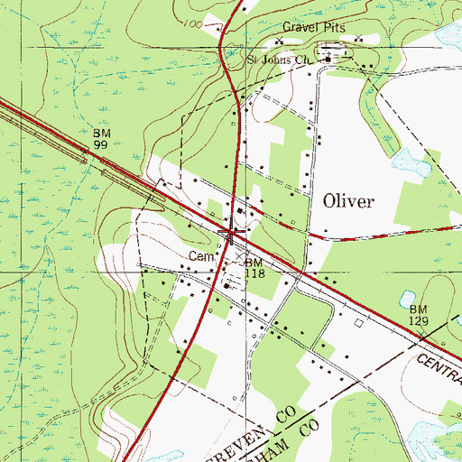 Topographic Map of City of Oliver, GA