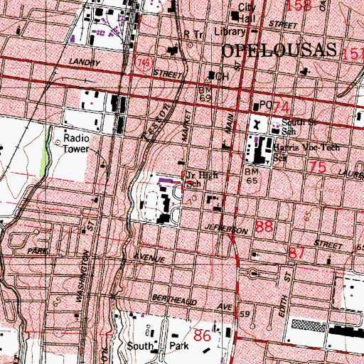 Topographic Map of City of Opelousas, LA