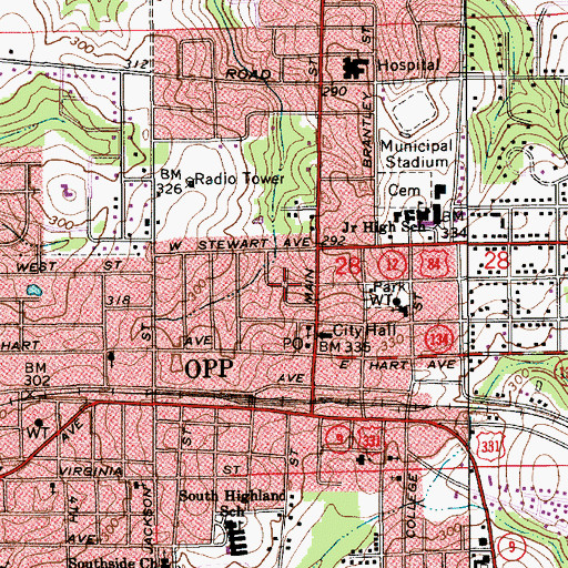 Topographic Map of City of Opp, AL
