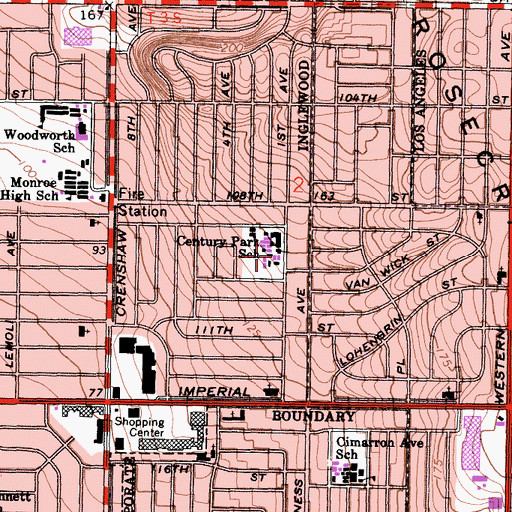 Topographic Map of Century Park Elementary School, CA