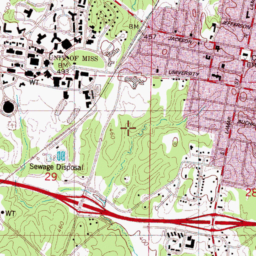 Topographic Map of City of Oxford, MS