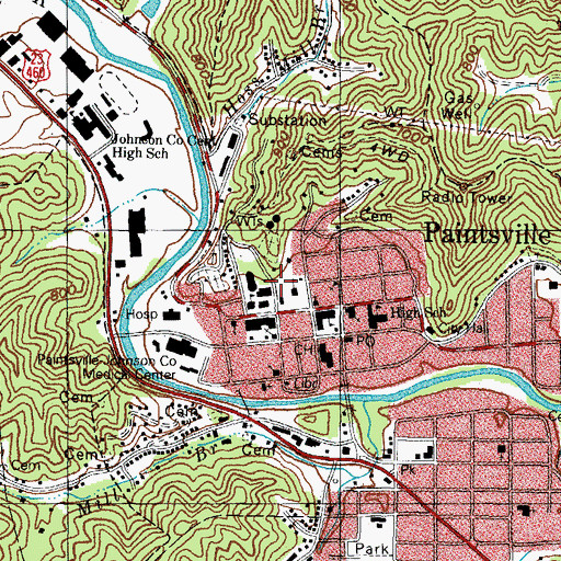 Topographic Map of City of Paintsville, KY