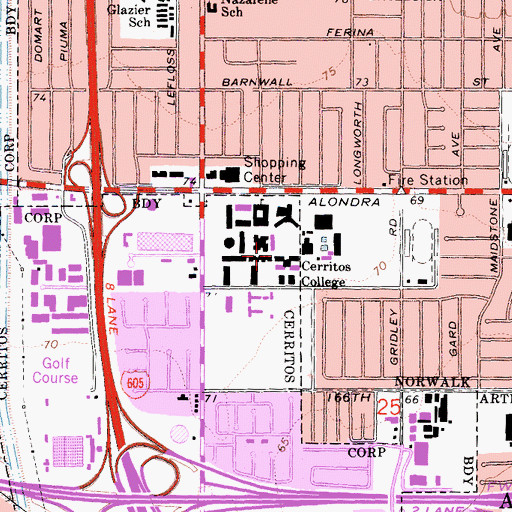 Topographic Map of Cerritos College, CA