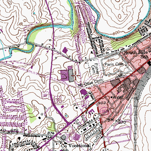 Topographic Map of City of Paris, KY