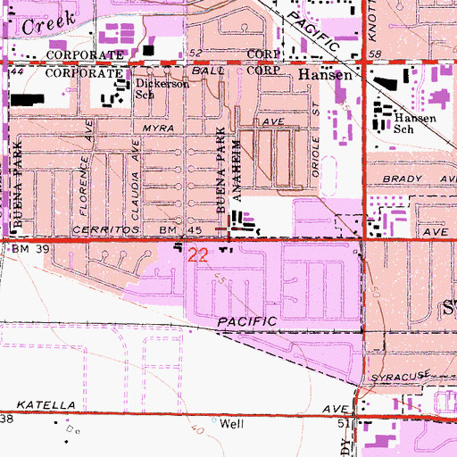 Topographic Map of Cerritos Elementary School, CA