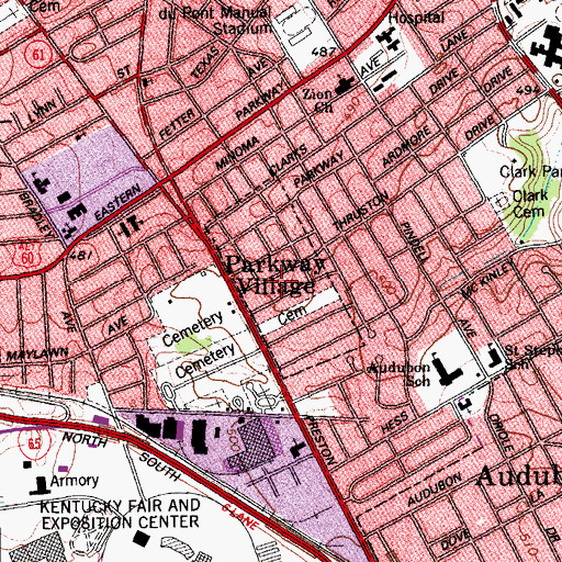 Topographic Map of City of Parkway Village, KY