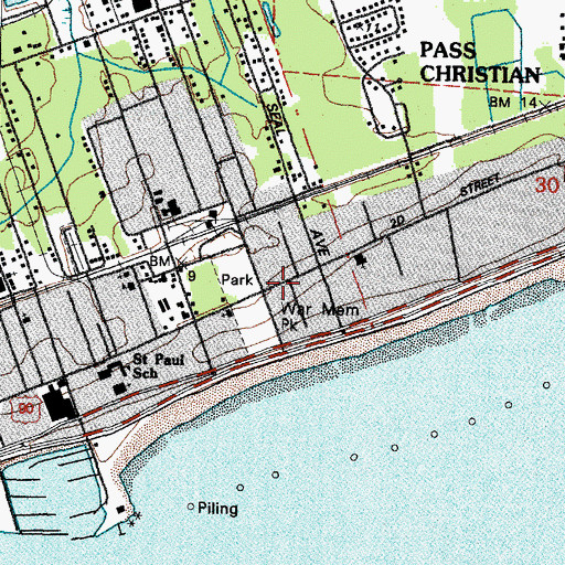 Topographic Map of City of Pass Christian, MS