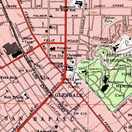 Topographic Map of Cerritos Elementary School, CA