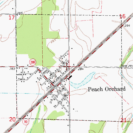 Topographic Map of City of Peach Orchard, AR