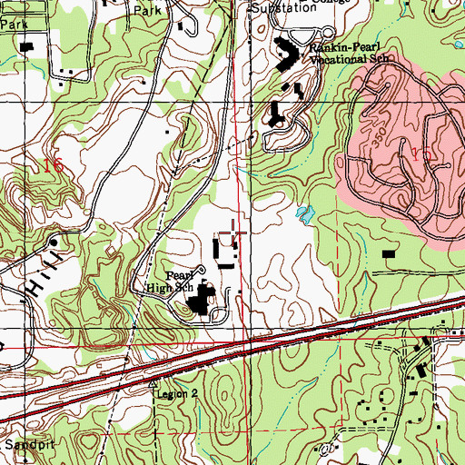 Topographic Map of City of Pearl, MS