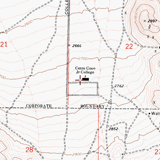 Topographic Map of Cerro Coso Community College, CA