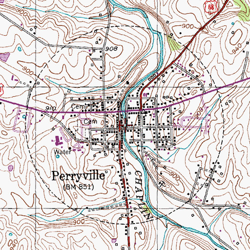 Topographic Map of City of Perryville, KY