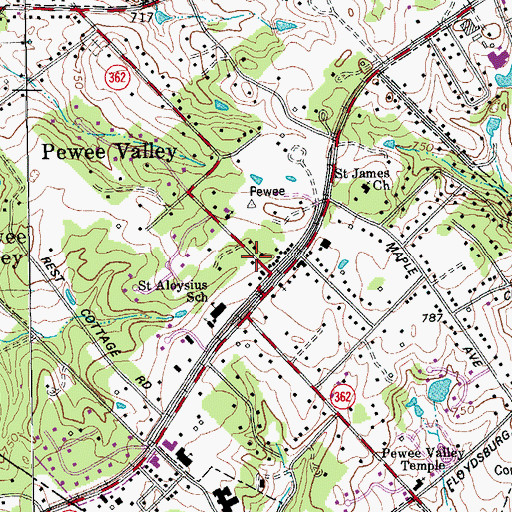 Topographic Map of City of Pewee Valley, KY