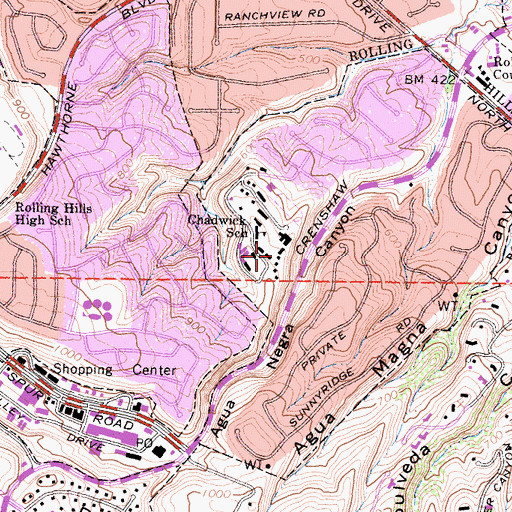 Topographic Map of Chadwick School, CA