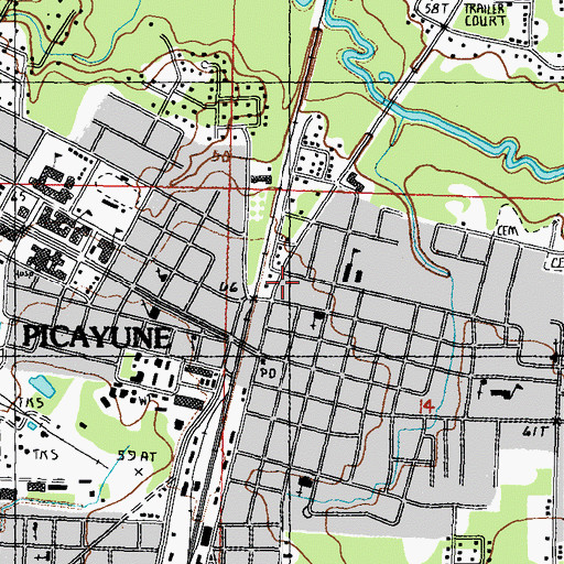 Topographic Map of City of Picayune, MS