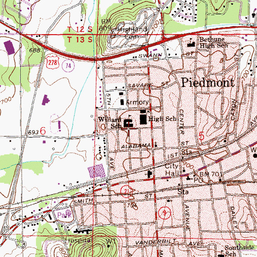 Topographic Map of City of Piedmont, AL