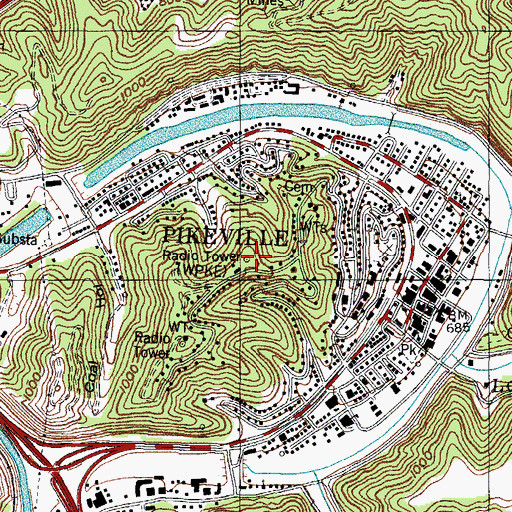 Topographic Map of City of Pikeville, KY
