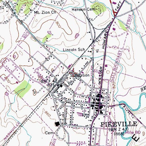 Topographic Map of City of Pikeville, TN