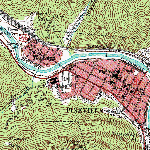 Topographic Map of City of Pineville, KY