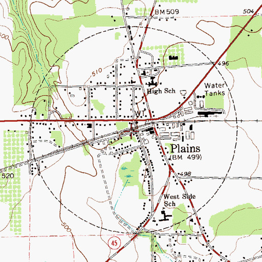 Topographic Map of City of Plains, GA