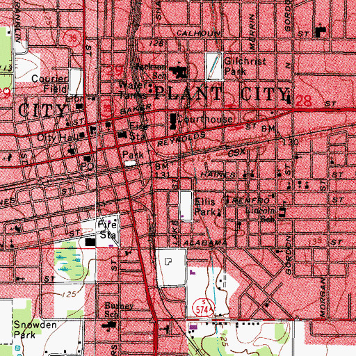 Topographic Map of City of Plant City, FL