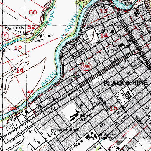 Topographic Map of City of Plaquemine, LA