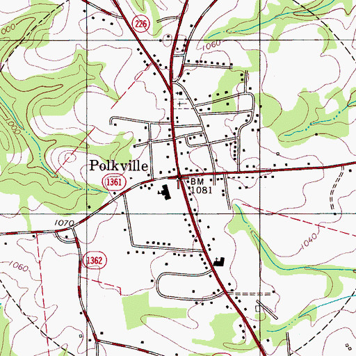 Topographic Map of City of Polkville, NC