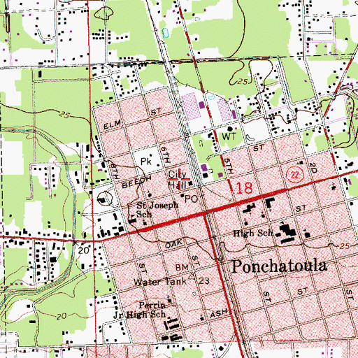 Topographic Map of City of Ponchatoula, LA