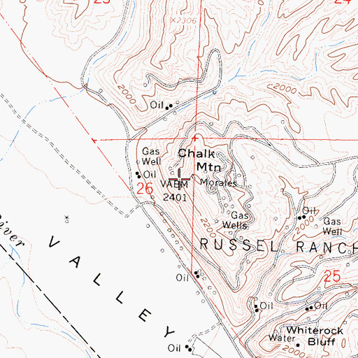 Topographic Map of Chalk Mountain, CA