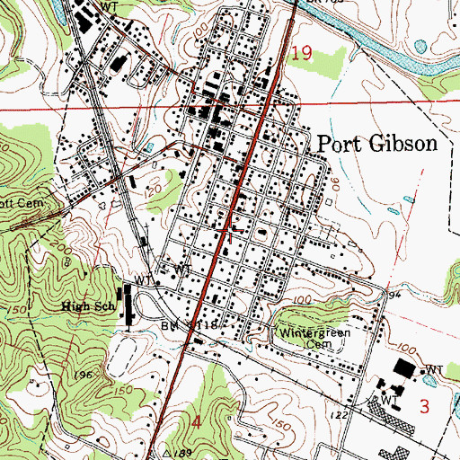 Topographic Map of City of Port Gibson, MS