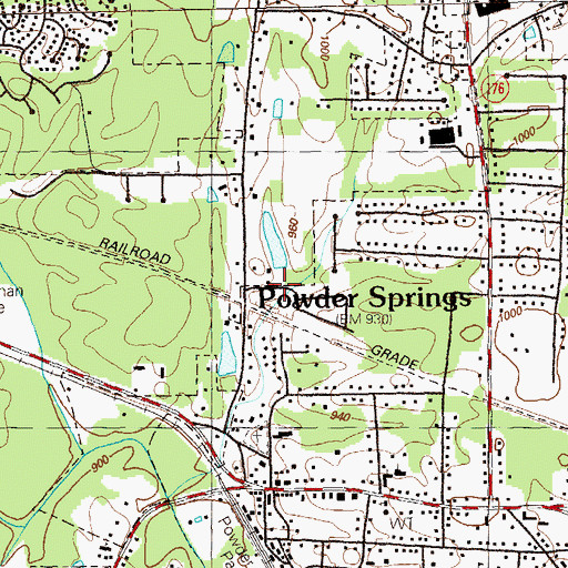 Topographic Map of City of Powder Springs, GA