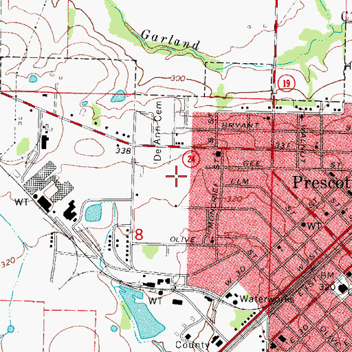 Topographic Map of City of Prescott, AR