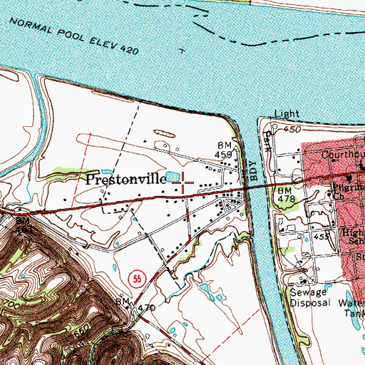 Topographic Map of City of Prestonville, KY